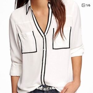 Express White and Black Button-Up Blouse